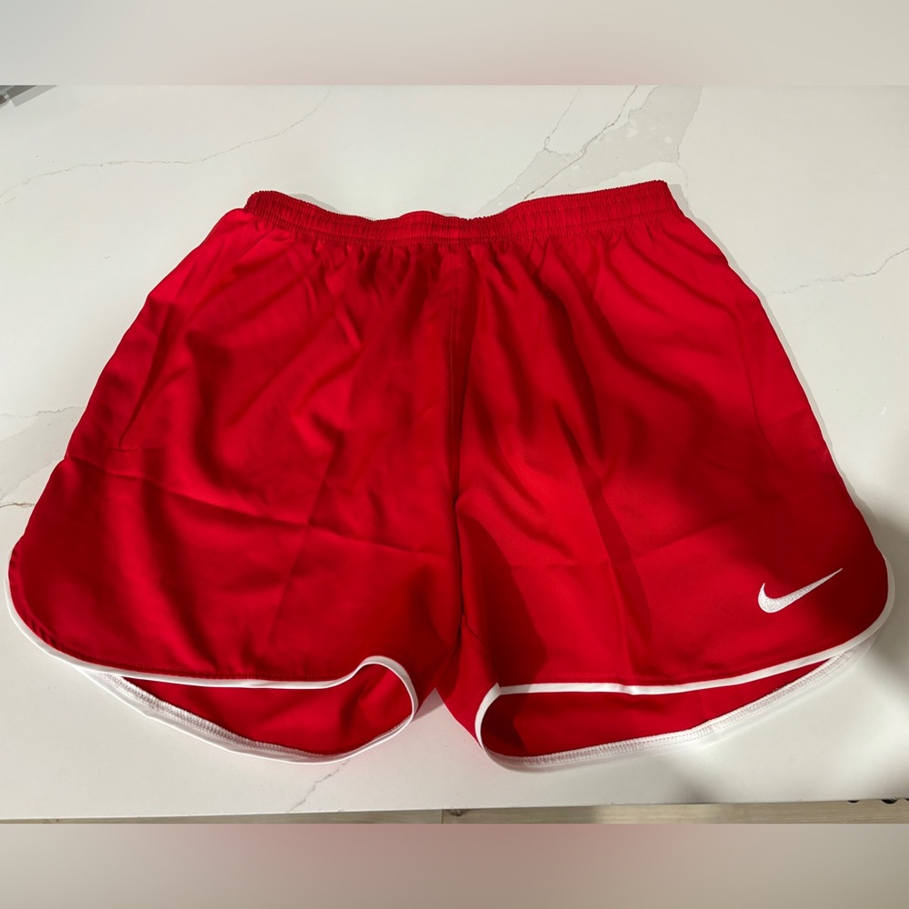 New Nike slim dri- fit medium red white trim shorts.